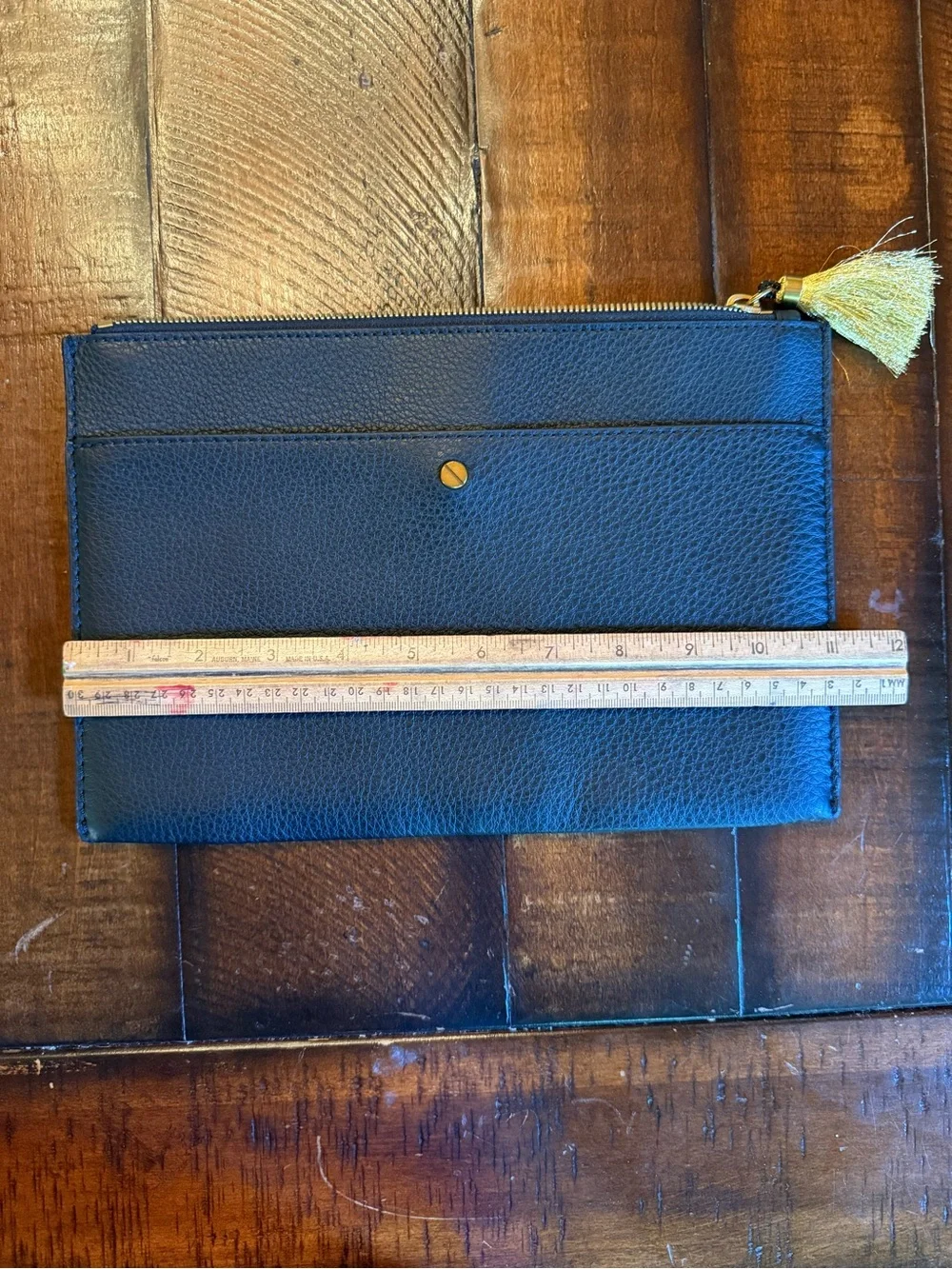 J. Crew Black Leather Zip Pouch with Gold Tassel